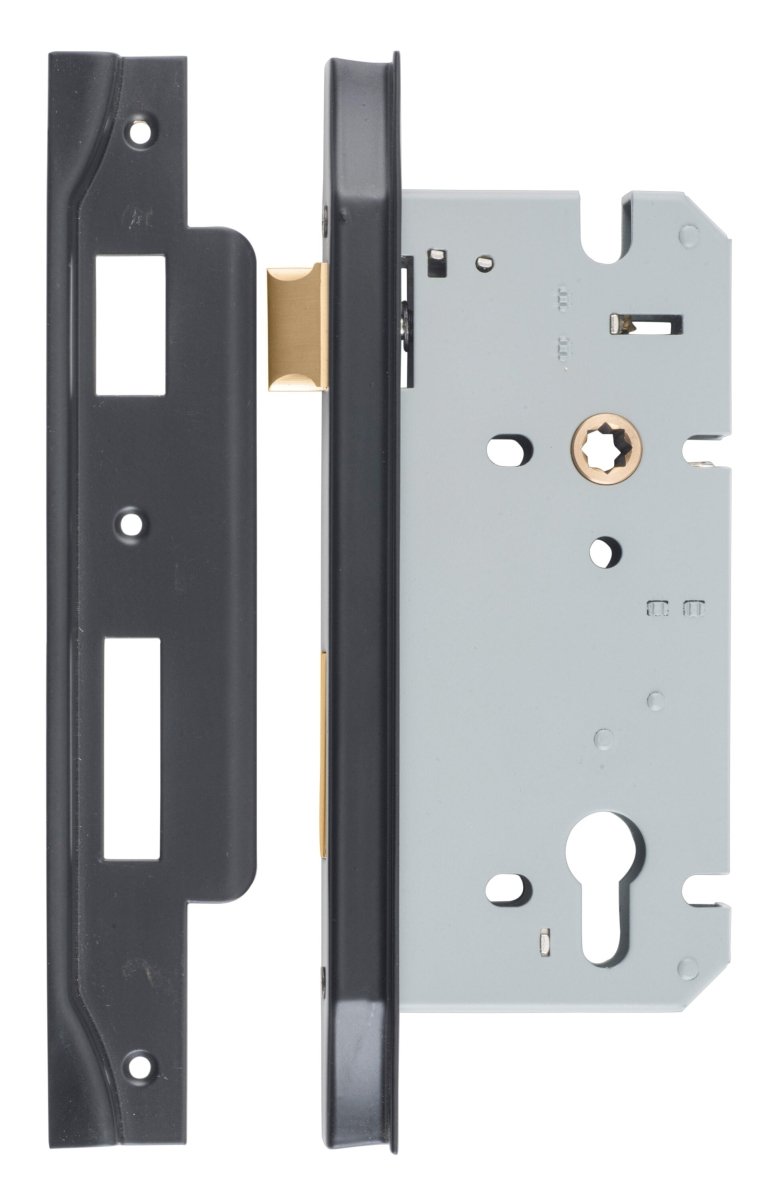 85mm Euro Mortice Locks - Rebated - Entry Point - Iver - Matt Black - External Locks