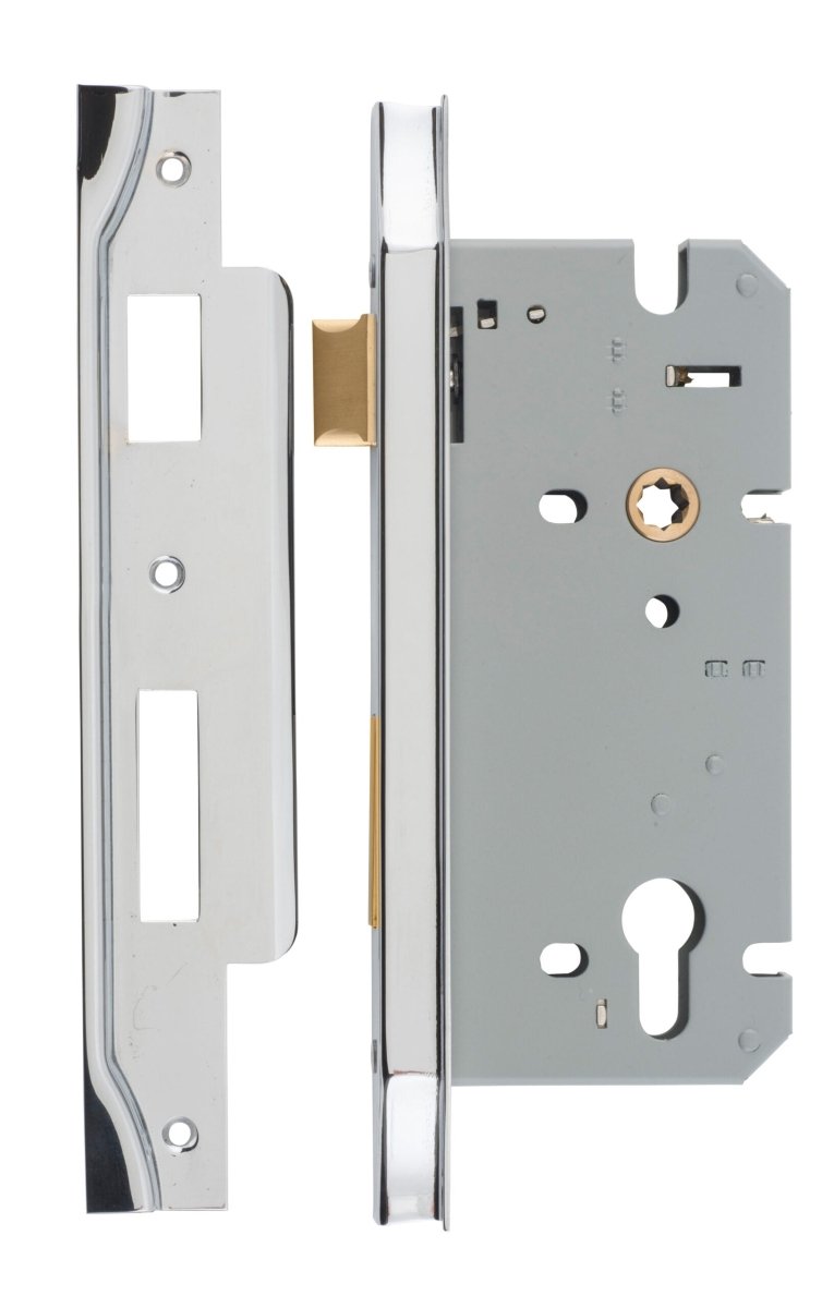 85mm Euro Mortice Locks - Rebated - Entry Point - Iver - Polished Chrome - External Locks