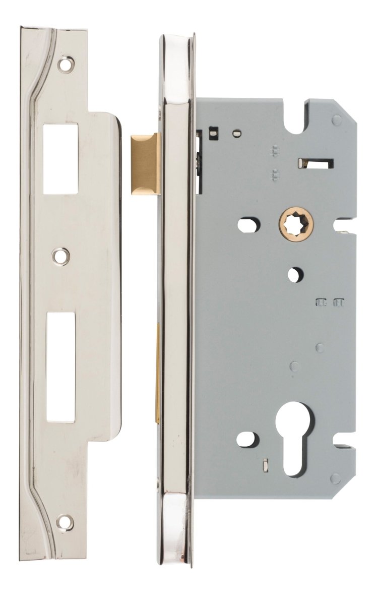 85mm Euro Mortice Locks - Rebated - Entry Point - Iver - Polished Nickel - External Locks