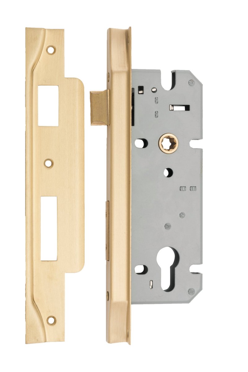 85mm Euro Mortice Locks - Rebated - Entry Point - Iver - Brushed Brass - External Locks