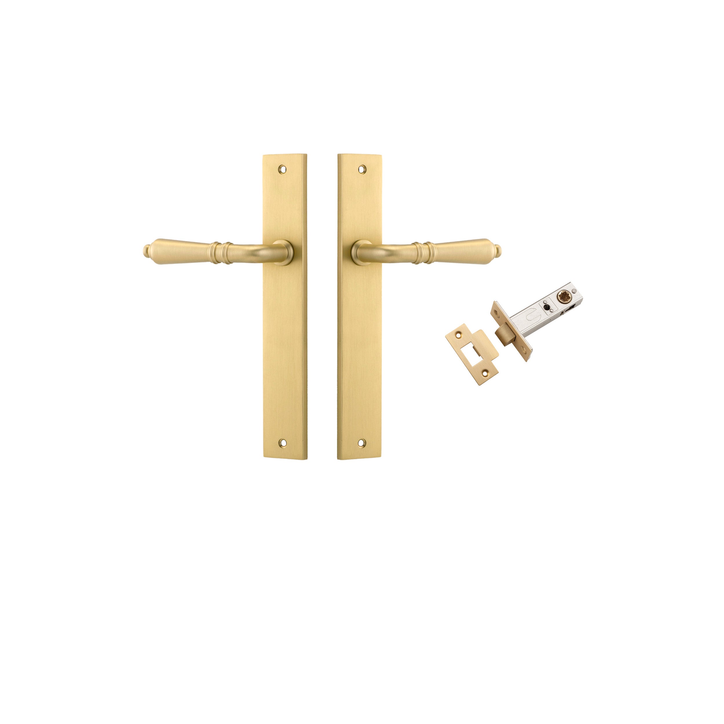 Sarlat Lever - Rectangular Backplate - Entry Point - Iver - Brushed Gold PVD - Door Levers