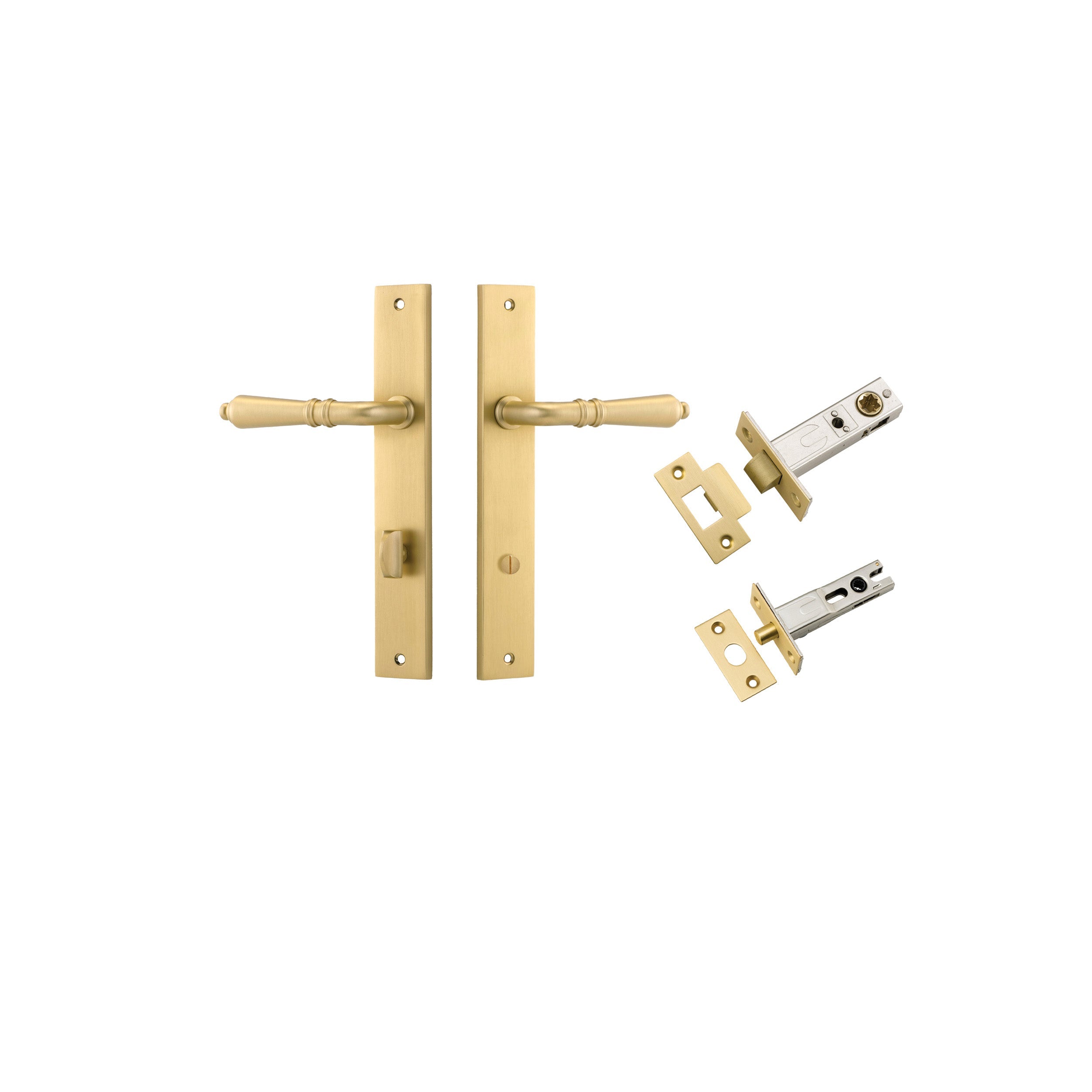 Sarlat Lever - Rectangular Backplate - Entry Point - Iver - Brushed Gold PVD - Door Levers