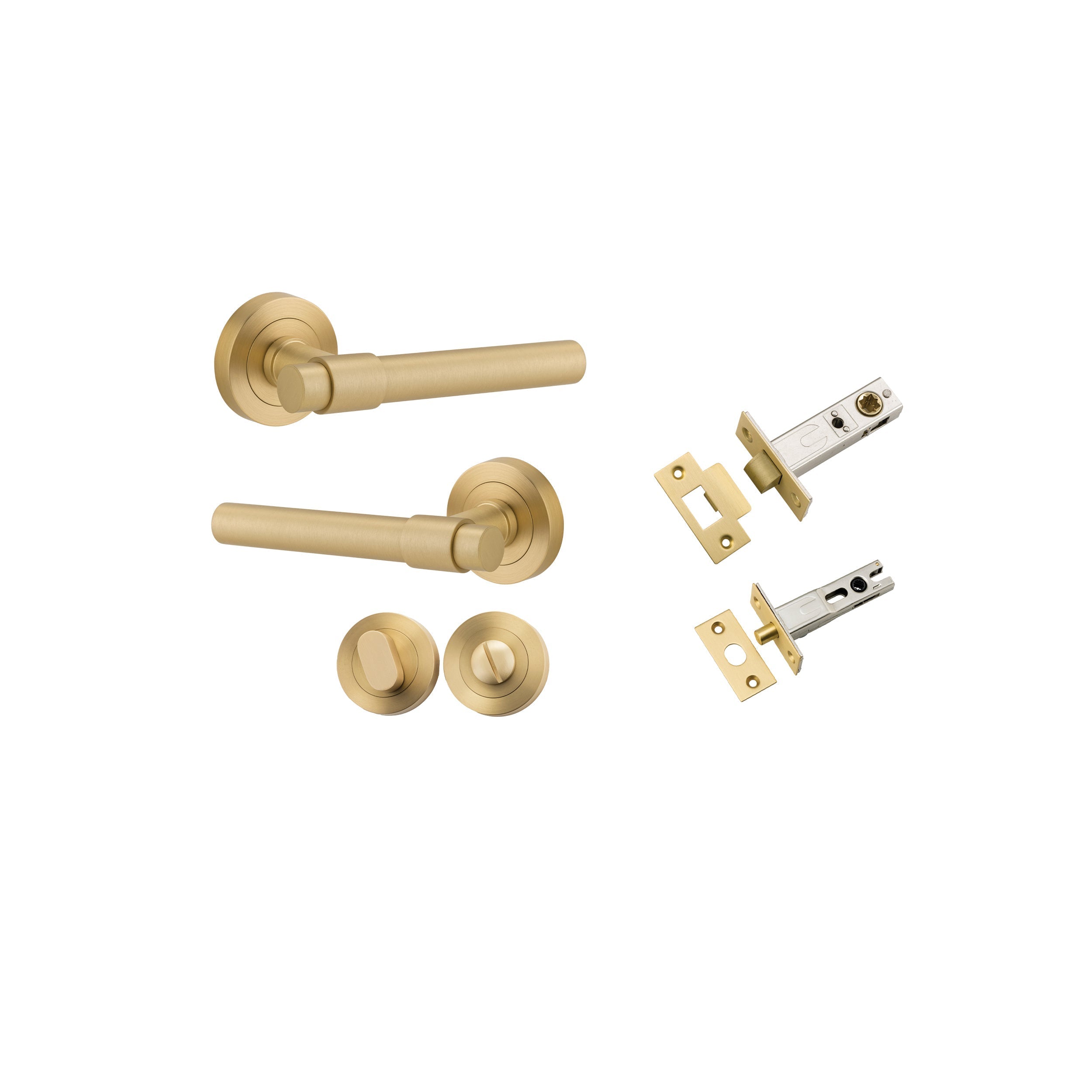 Helsinki Lever - Round Rose - Entry Point - Iver - Brushed Gold PVD - Door Levers