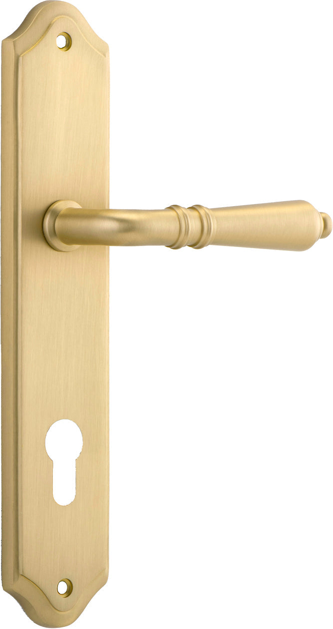 Sarlat Lever - Shouldered Backplate - Entry Point - Iver - Brushed Gold PVD - Door Levers