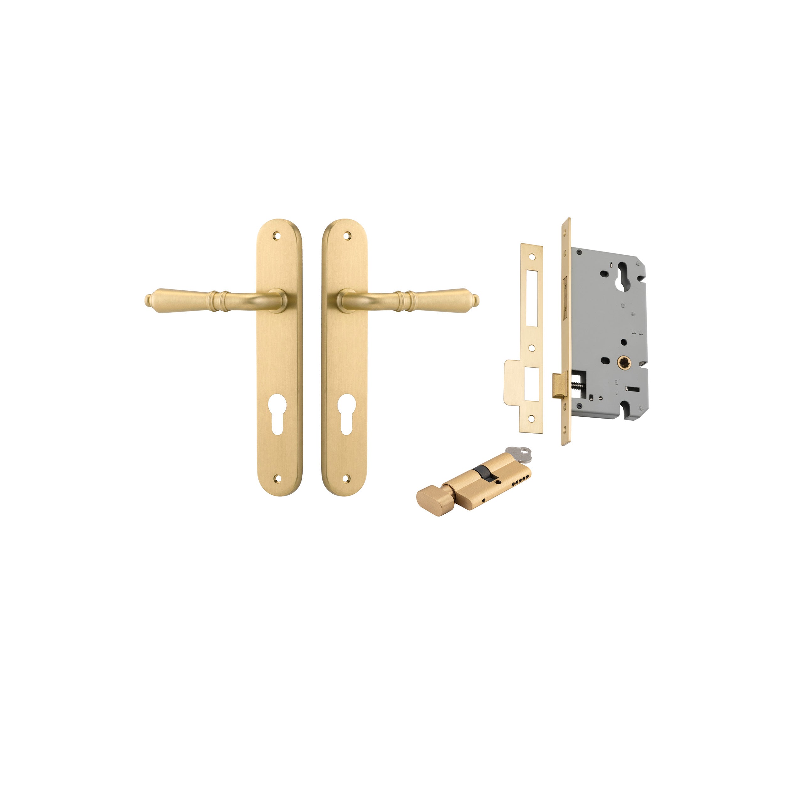 Sarlat Lever - Oval Backplate - Entry Point - Iver - Brushed Gold PVD - Door Levers