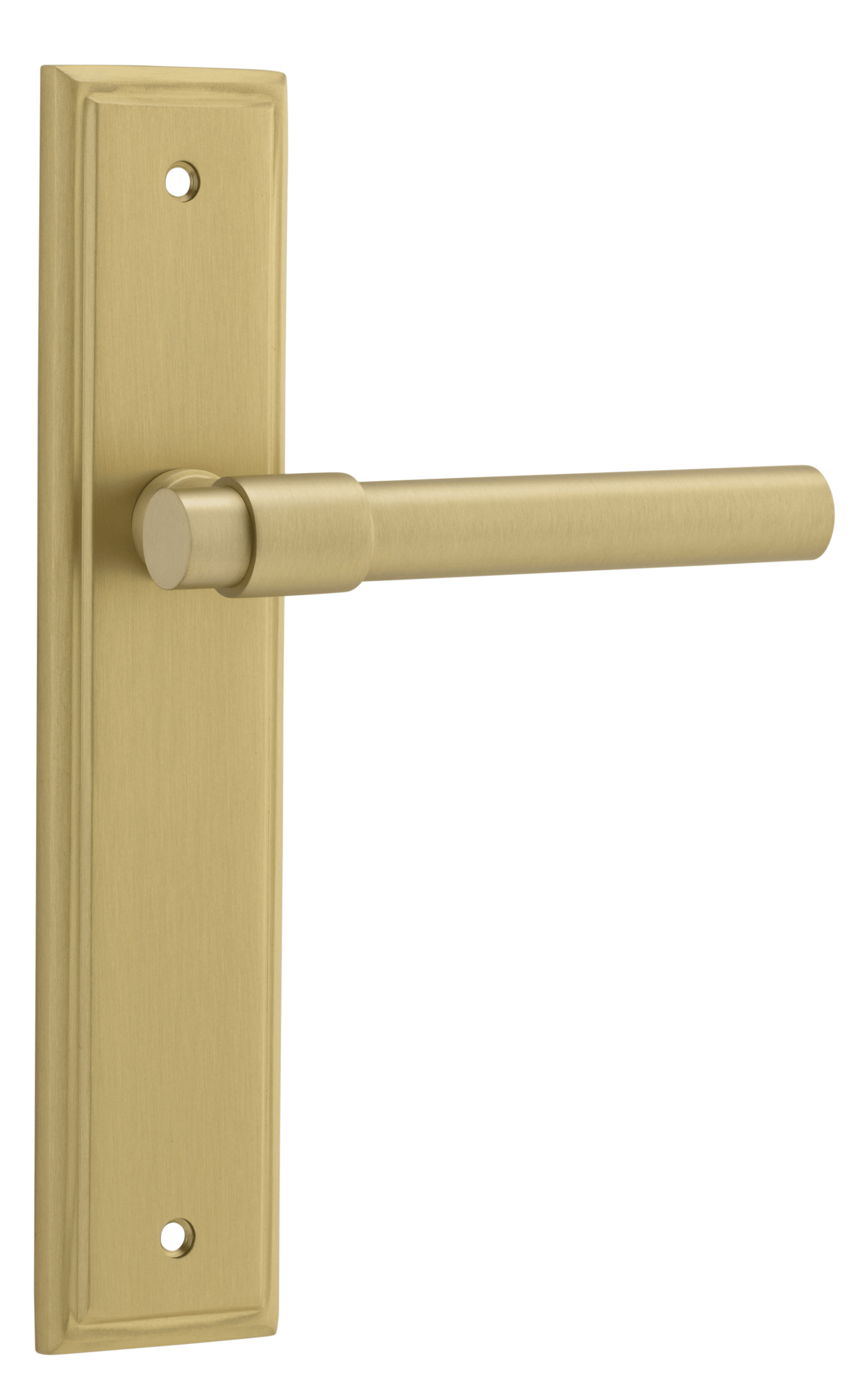 Helsinki Lever - Stepped Backplate - Entry Point - Iver - Brushed Gold PVD - Door Levers