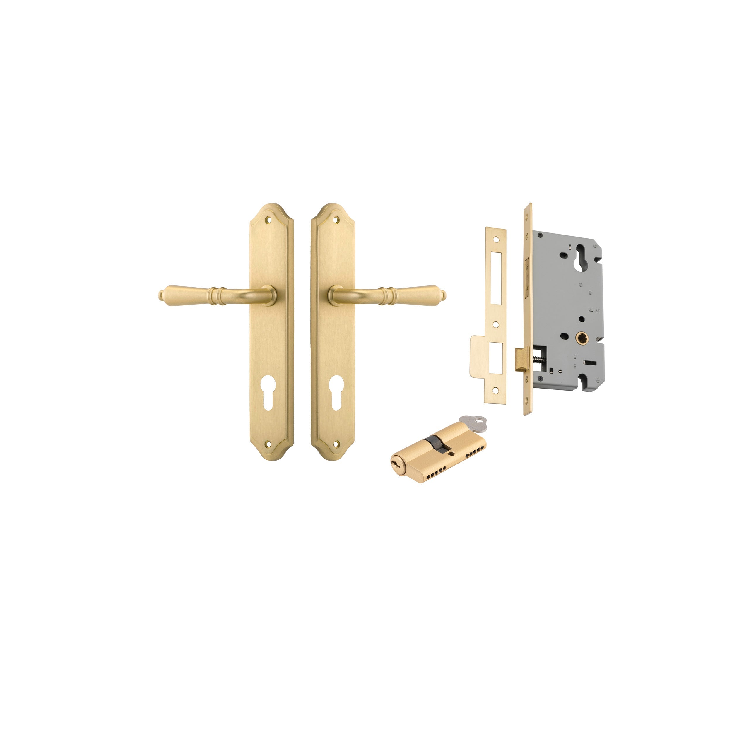 Sarlat Lever - Shouldered Backplate - Entry Point - Iver - Brushed Gold PVD - Door Levers