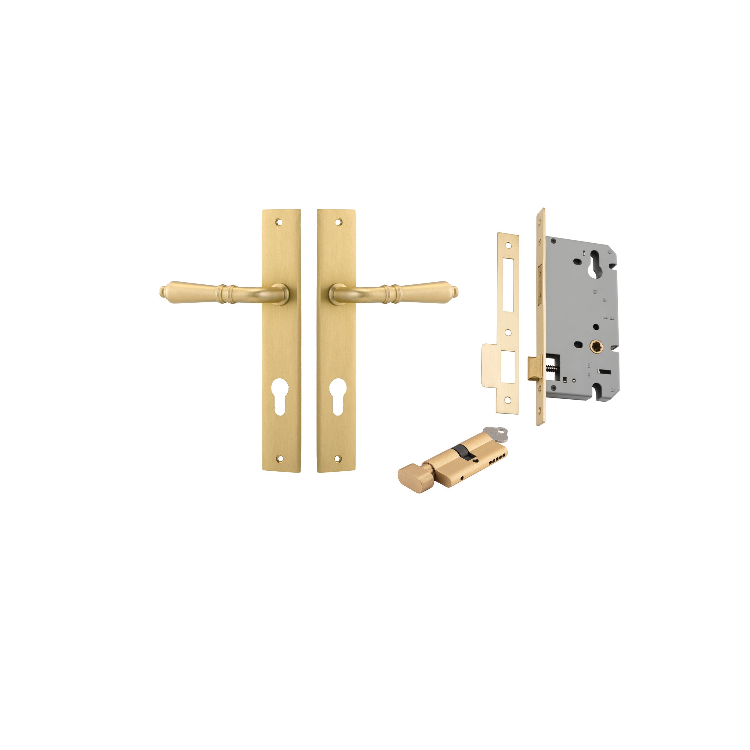 Sarlat Lever - Rectangular Backplate - Entry Point - Iver - Brushed Gold PVD - Door Levers