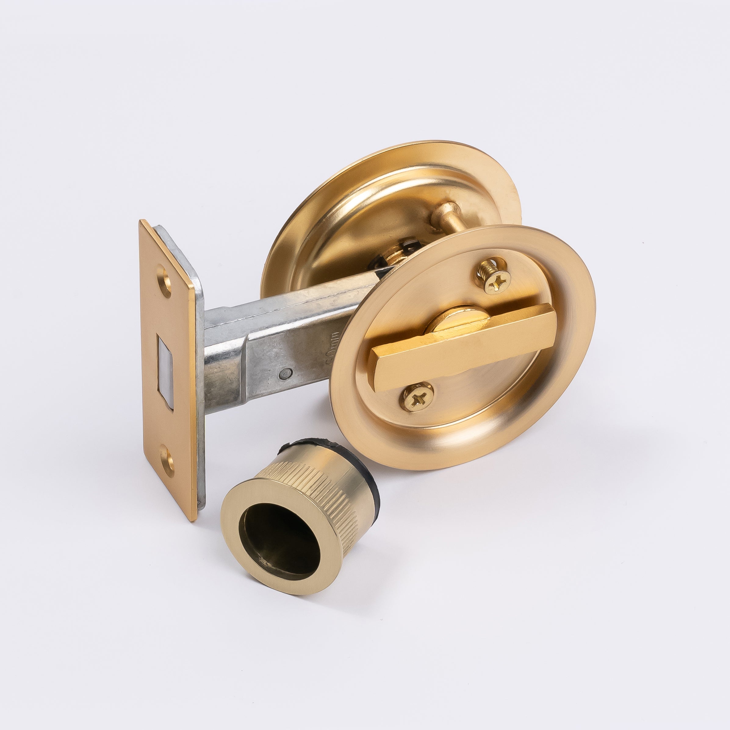 Satin Brass Round Sliding Cavity Privacy Lock - Manovella