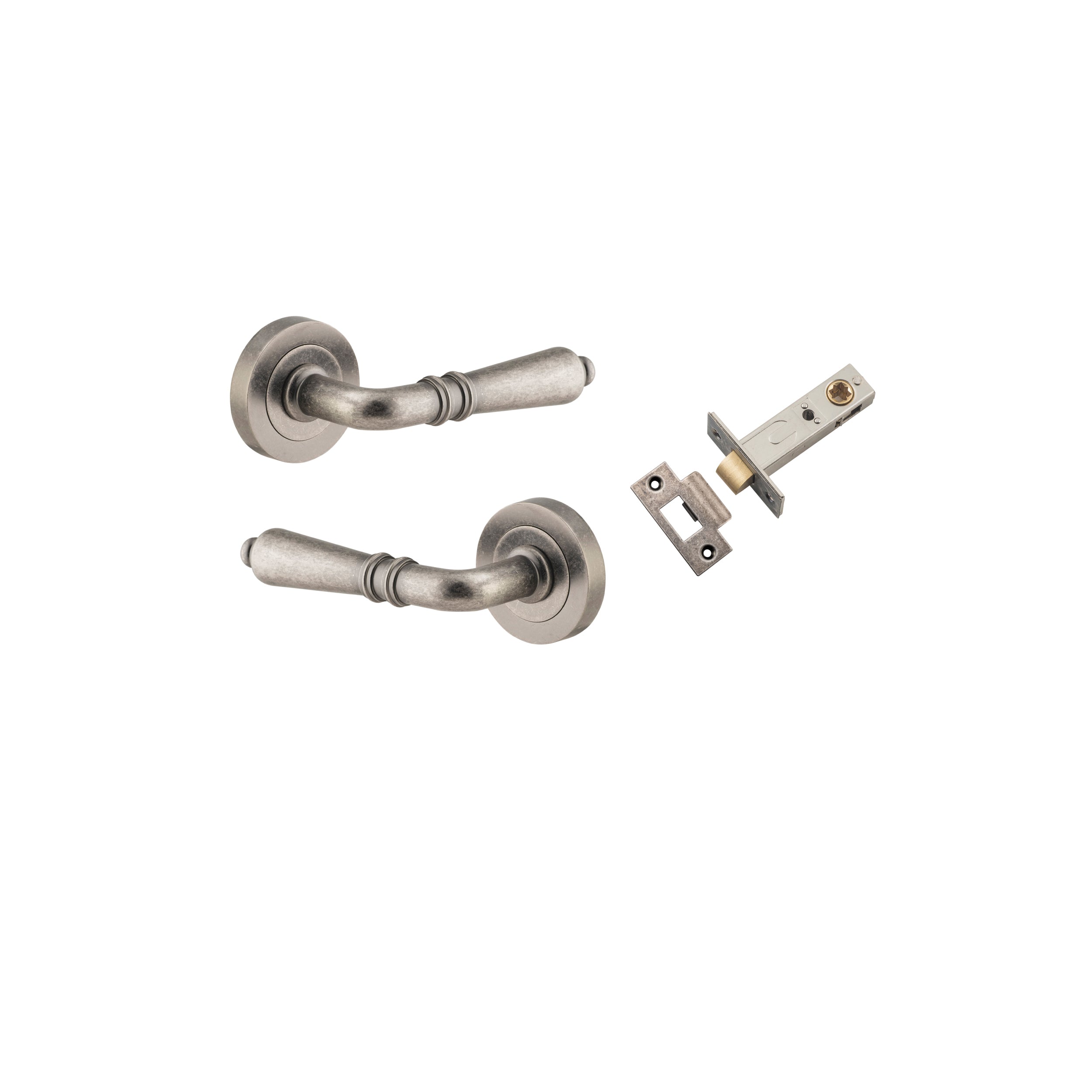 Sarlat Lever - Round Rose - Entry Point - Iver - Distressed Nickel - Door Levers