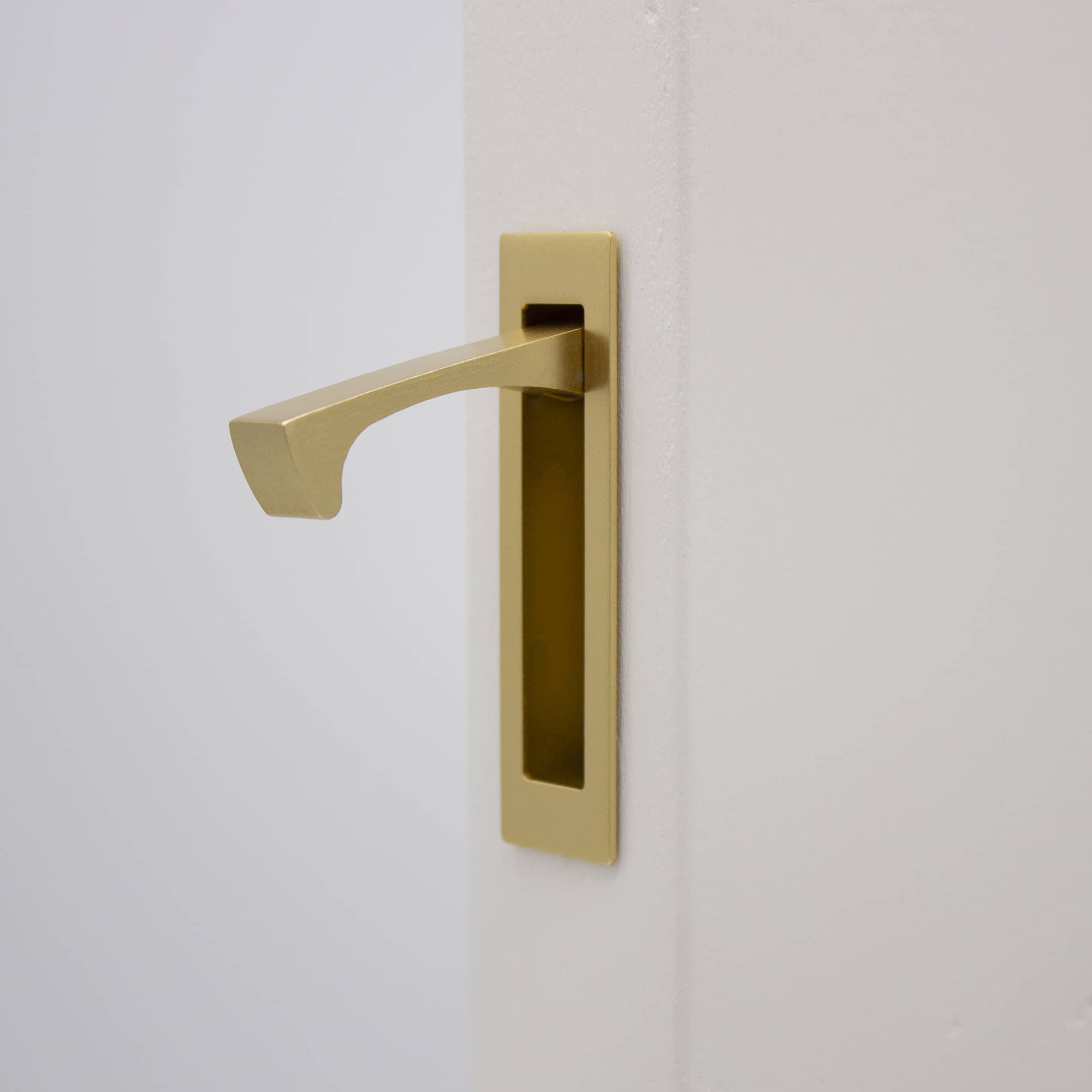 Satin Brass Concealed Sliding Door Edge Pull - Manovella