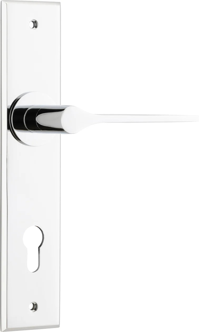 Como Lever - Chamfered Backplate - Entry Point - Iver - Polished Chrome - Door Levers