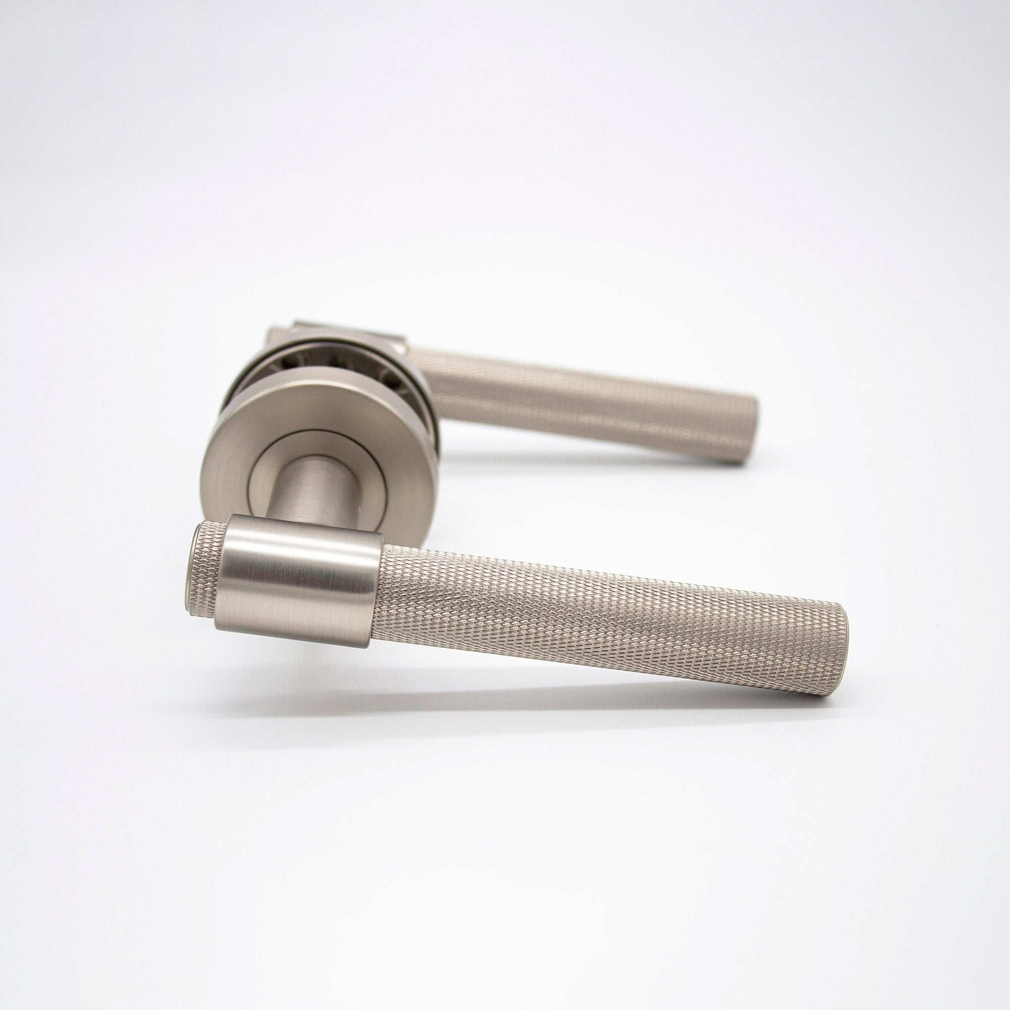 Brushed Nickel Knurled Passage Door Handle - Rosedale - Manovella