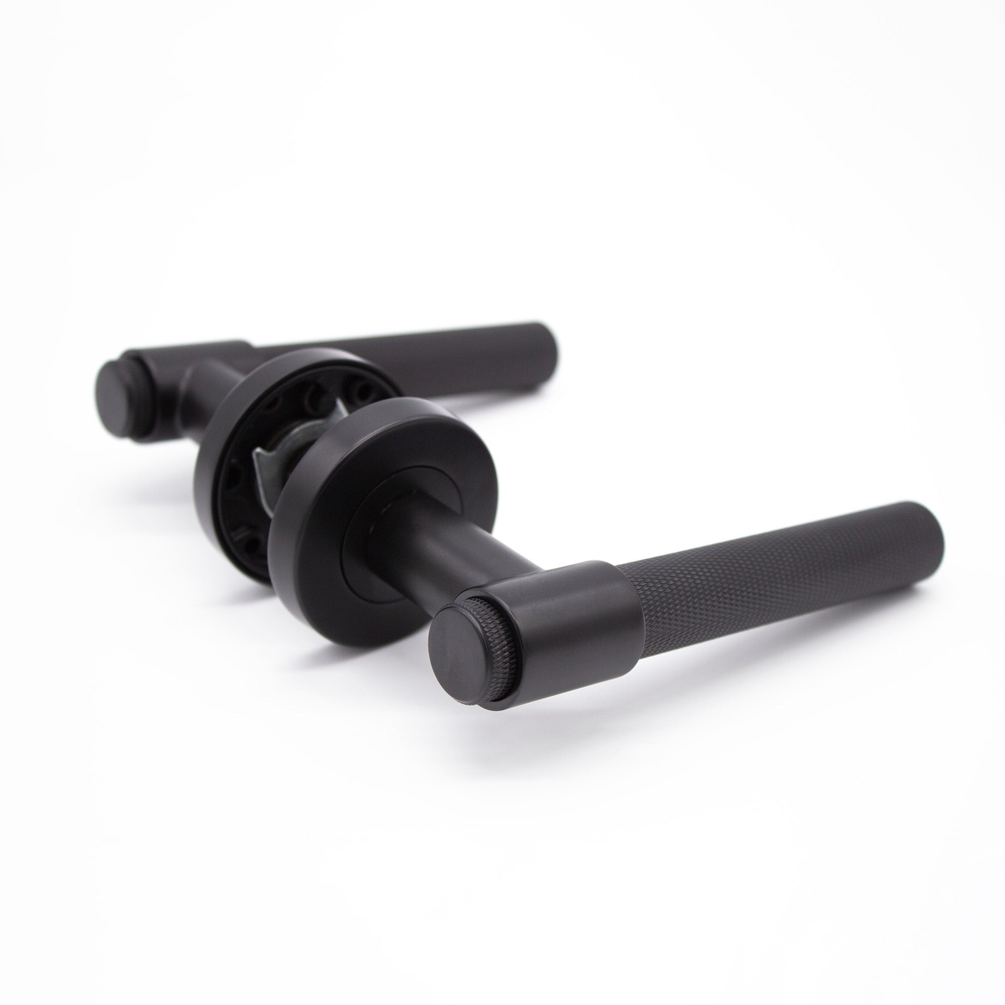 Matt Black Knurled Passage Door Handle - Rosedale - Manovella