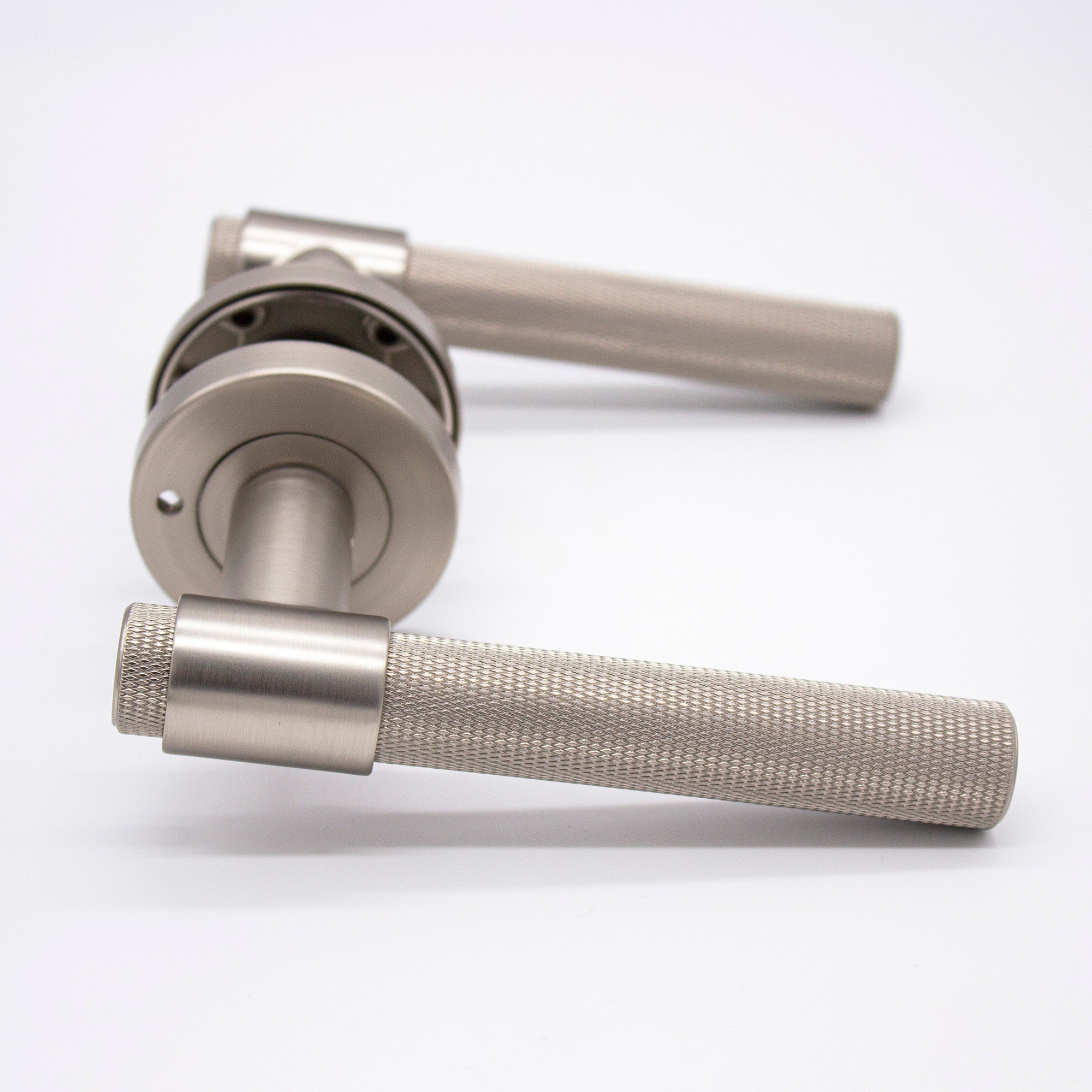 Brushed Nickel Knurled Privacy Door Handle - Rosedale - Manovella