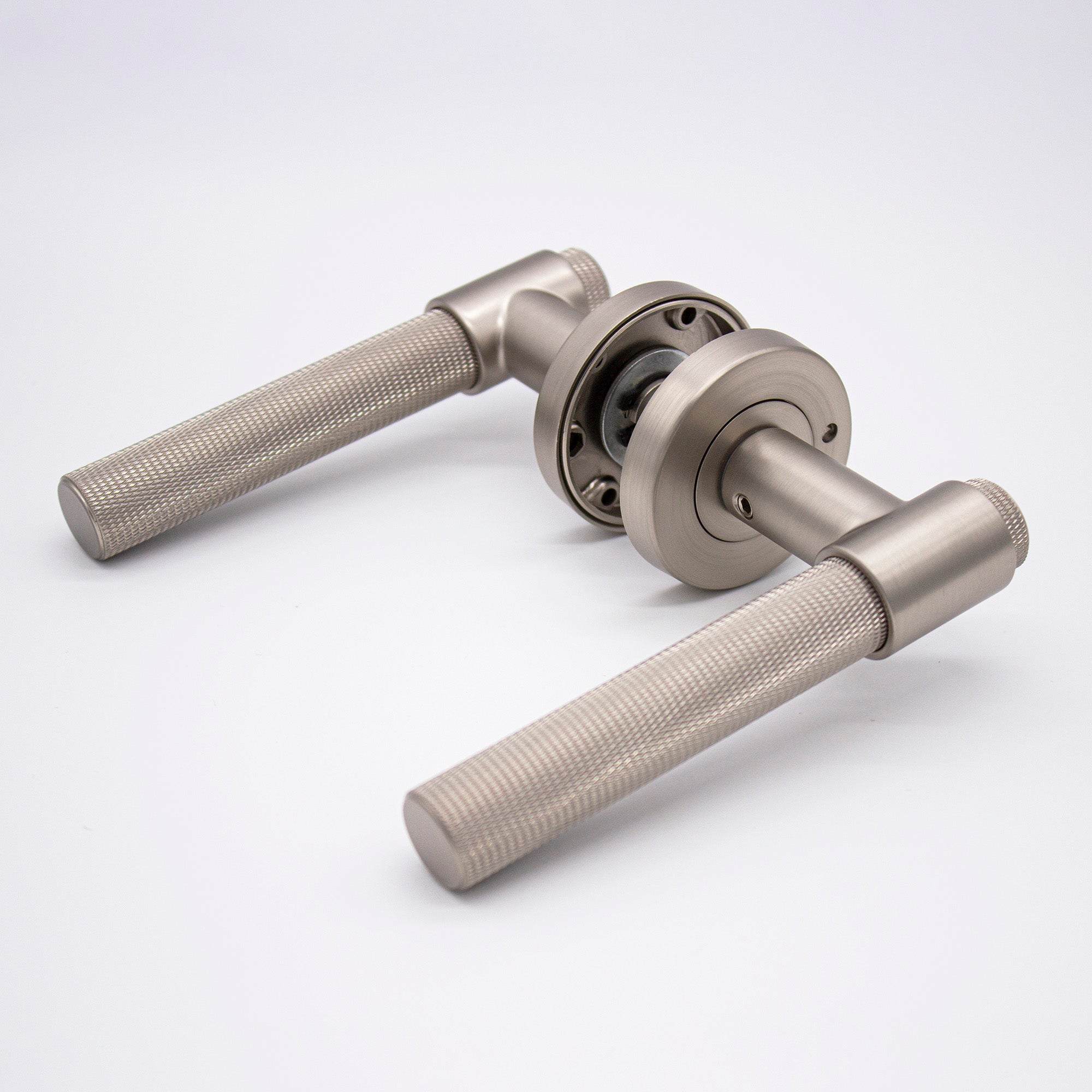 Brushed Nickel Knurled Privacy Door Handle - Rosedale - Manovella