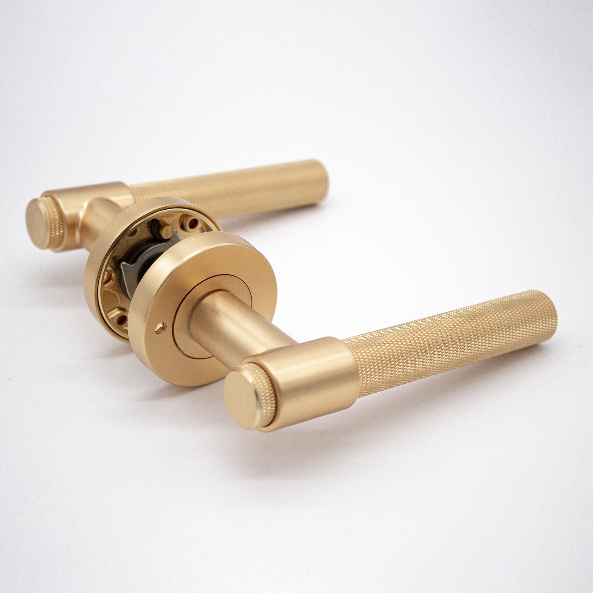 Satin Brass Knurled Privacy Door Handle - Rosedale - Manovella