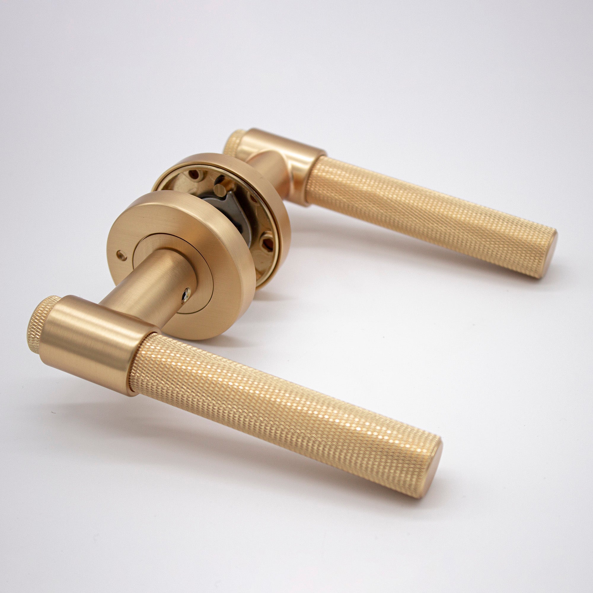 Satin Brass Knurled Privacy Door Handle - Rosedale - Manovella