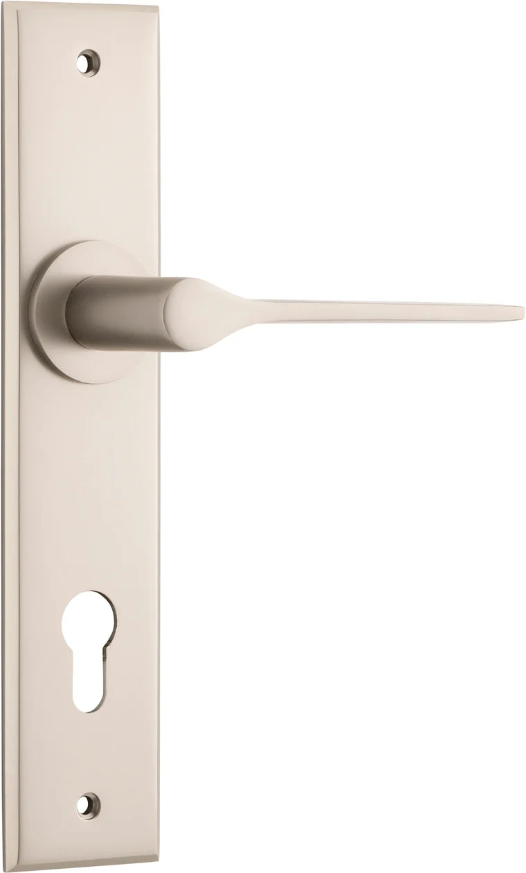 Como Lever - Chamfered Backplate - Entry Point - Iver - Satin Nickel - Door Levers