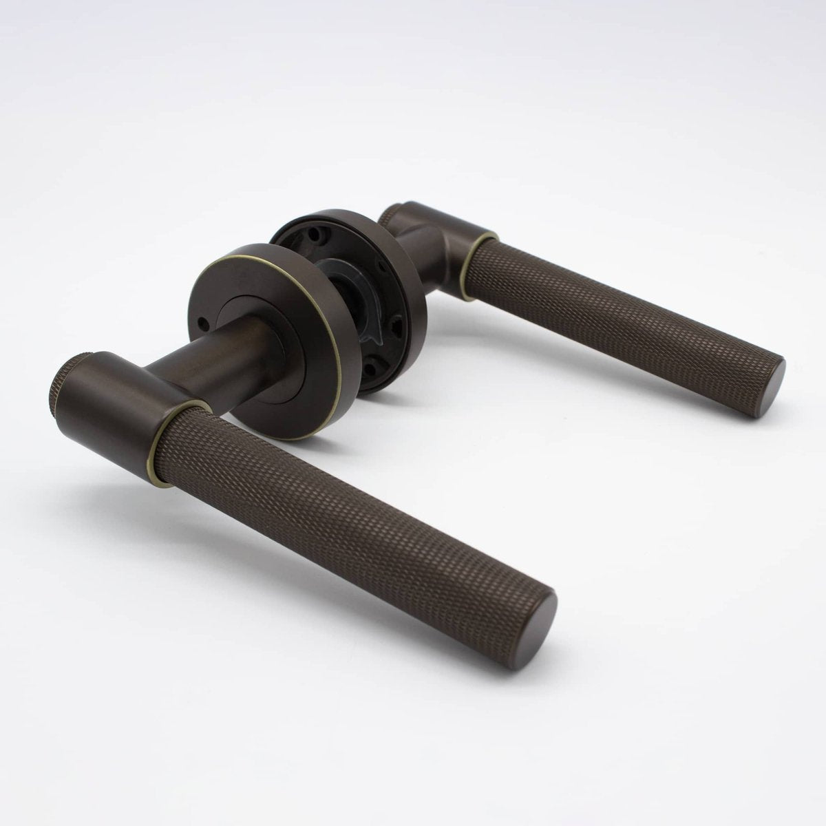 Aged Brass Knurled Privacy Door Handle - Rosedale - Manovella - Entry - Point - RSD2AG - Manovella