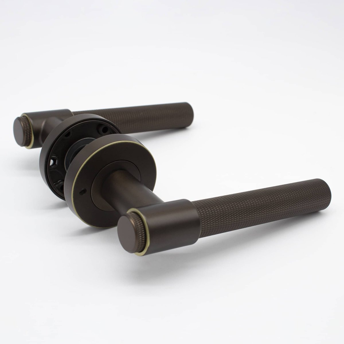 Aged Brass Knurled Privacy Door Handle - Rosedale - Manovella - Entry - Point - RSD2AG - Manovella