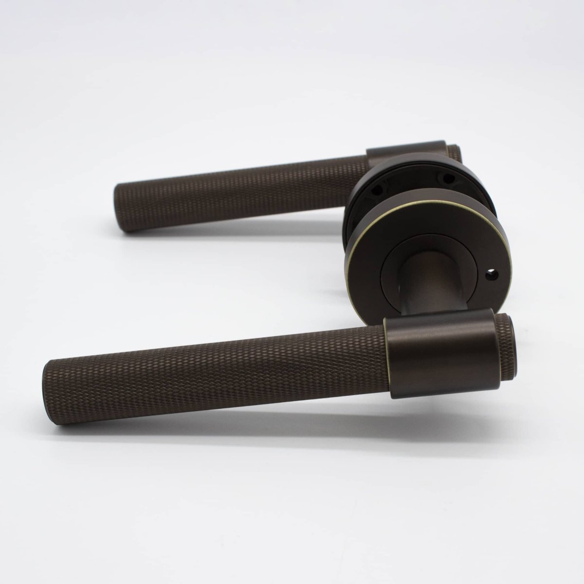 Aged Brass Knurled Privacy Door Handle - Rosedale - Manovella - Entry - Point - RSD2AG - Manovella