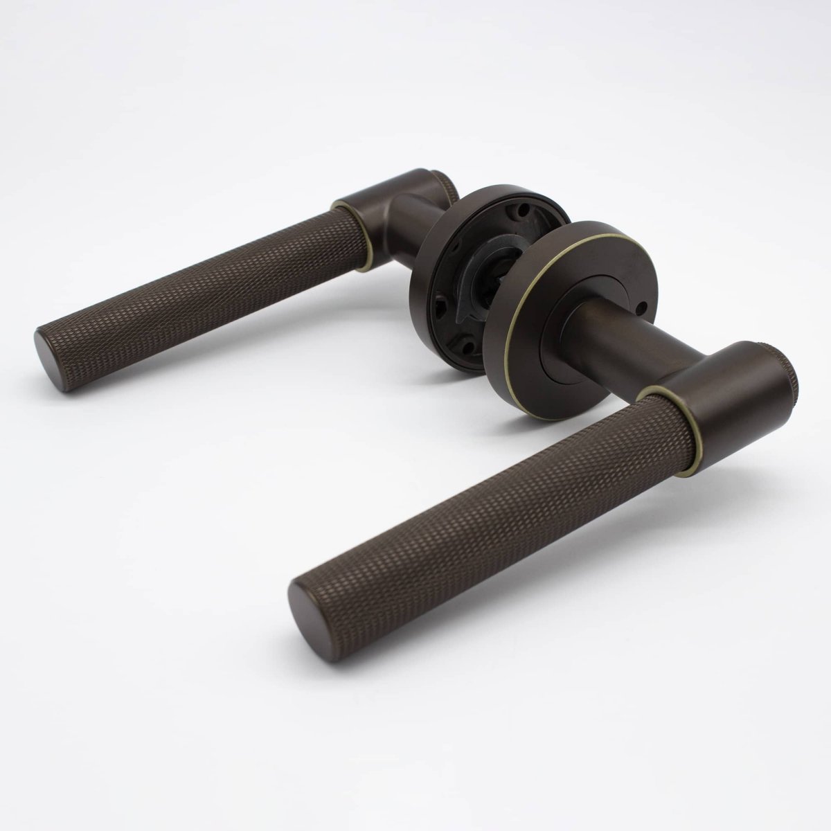 Aged Brass Knurled Privacy Door Handle - Rosedale - Manovella - Entry - Point - RSD2AG - Manovella