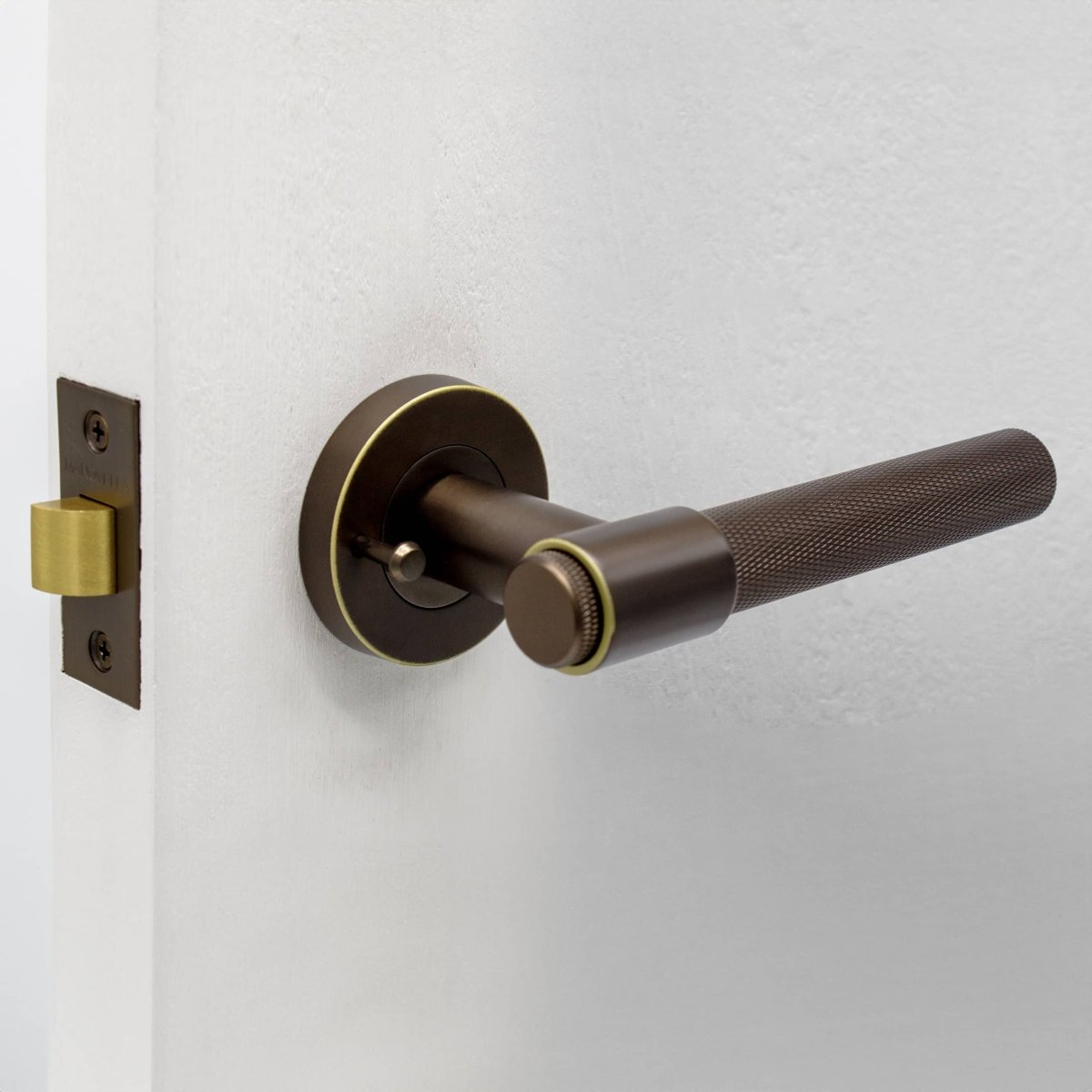 Aged Brass Knurled Privacy Door Handle - Rosedale - Manovella - Entry - Point - RSD2AG - Manovella