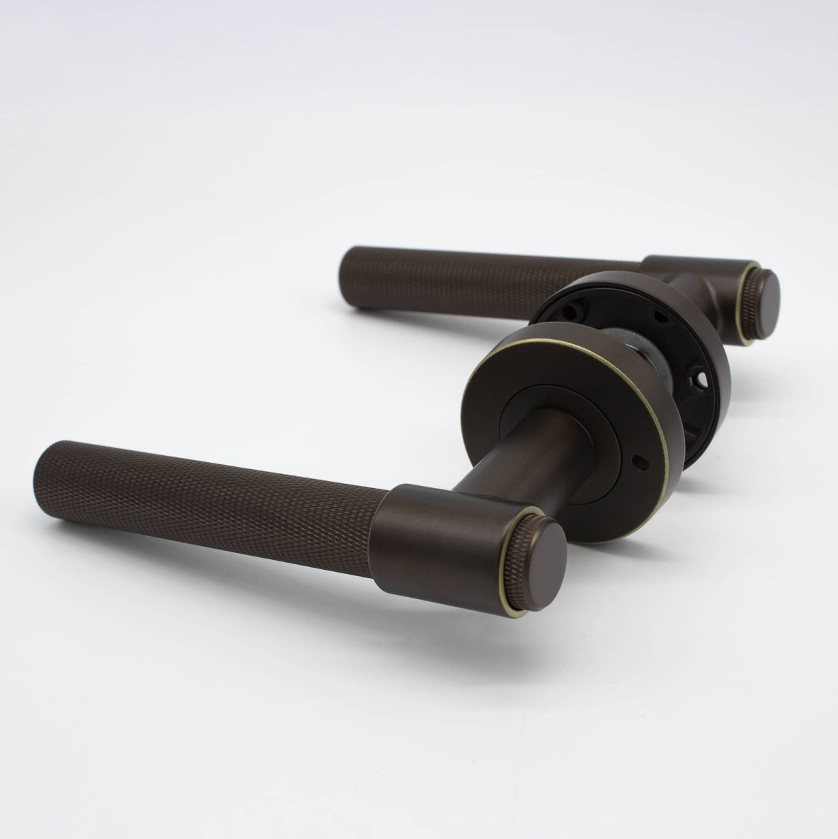 Aged Brass Knurled Privacy Door Handle - Rosedale - Manovella - Entry - Point - RSD2AG - Manovella