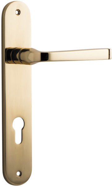 Annecy Lever - Oval Backplate - Entry Point - Iver - Polished Brass - Door Levers