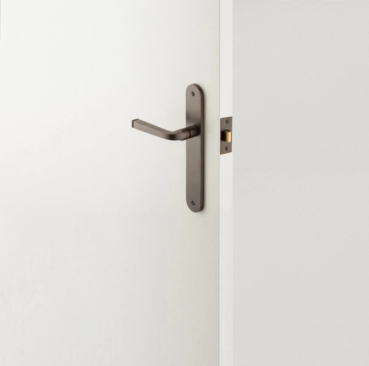 Annecy Lever - Oval Backplate - Entry Point - Iver - Brushed Brass - Door Levers