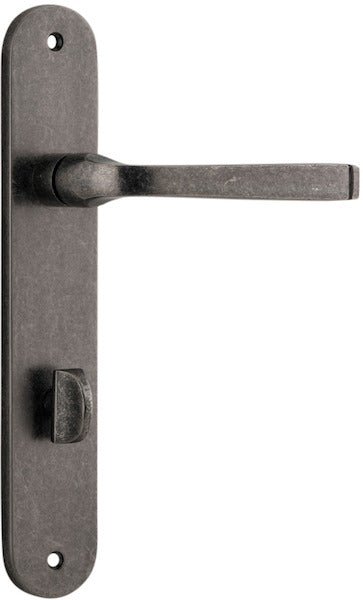 Annecy Lever - Oval Backplate - Entry Point - Iver - Distressed Nickel - Door Levers