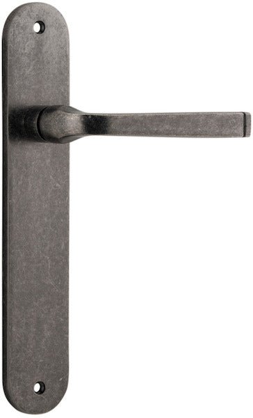 Annecy Lever - Oval Backplate - Entry Point - Iver - Distressed Nickel - Door Levers