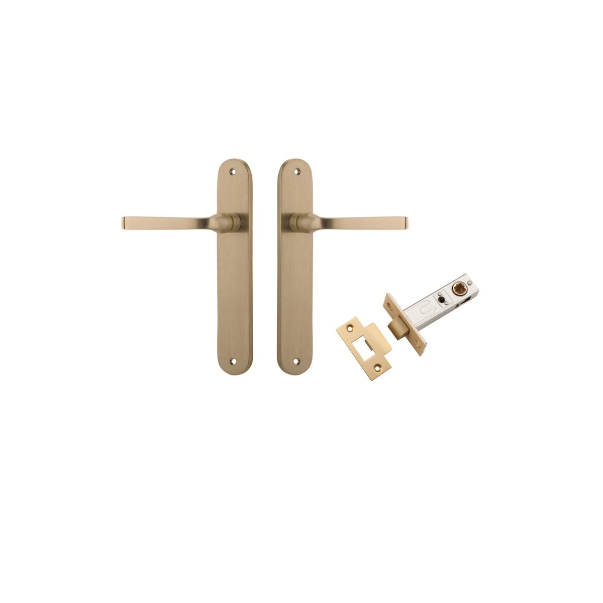 Annecy Lever - Oval Backplate - Entry Point - Iver - Brushed Brass - Door Levers