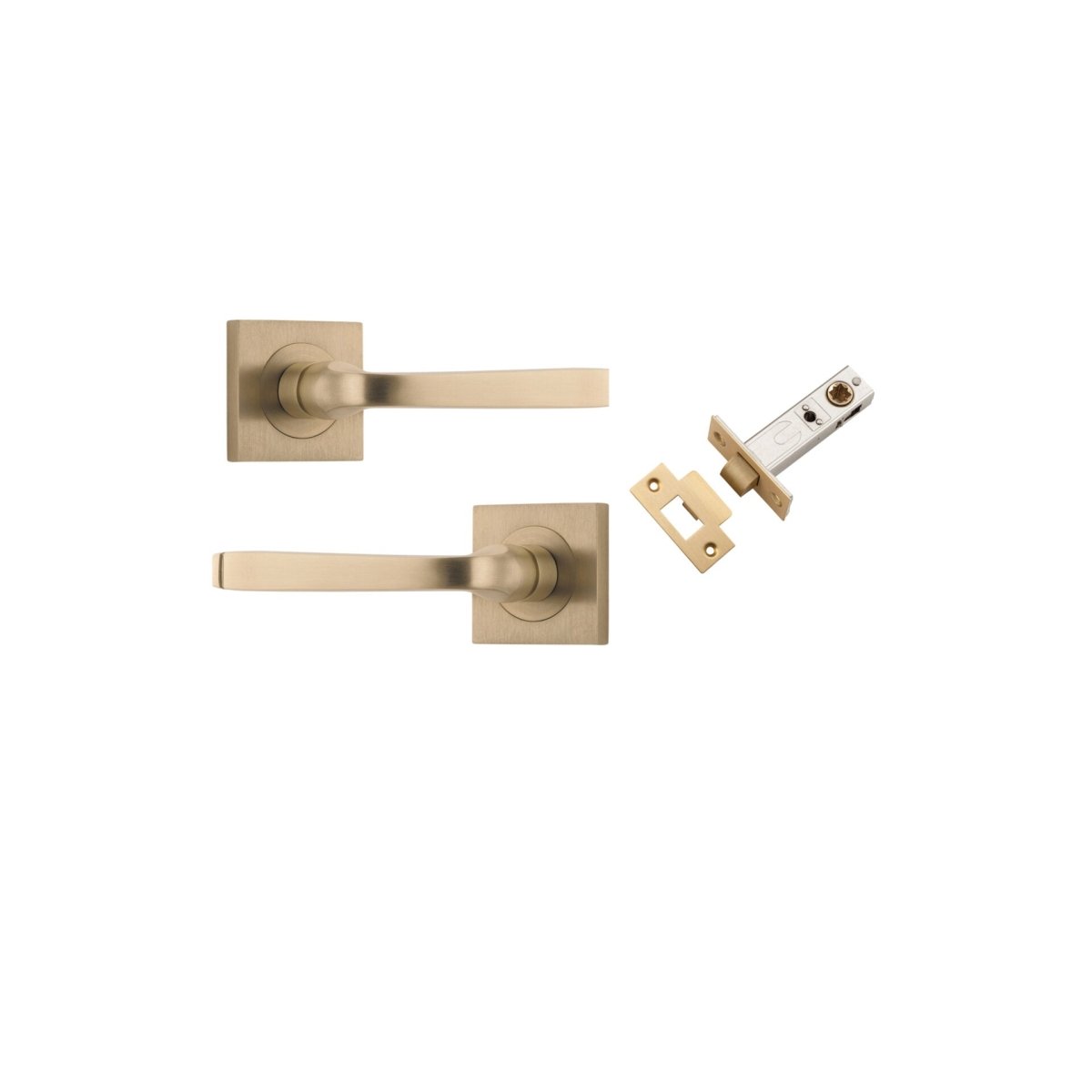 Annecy Lever - Square Rose - Entry Point - Iver - Brushed Brass - Door Levers - Passage Set - Door Handle - Solid Brass