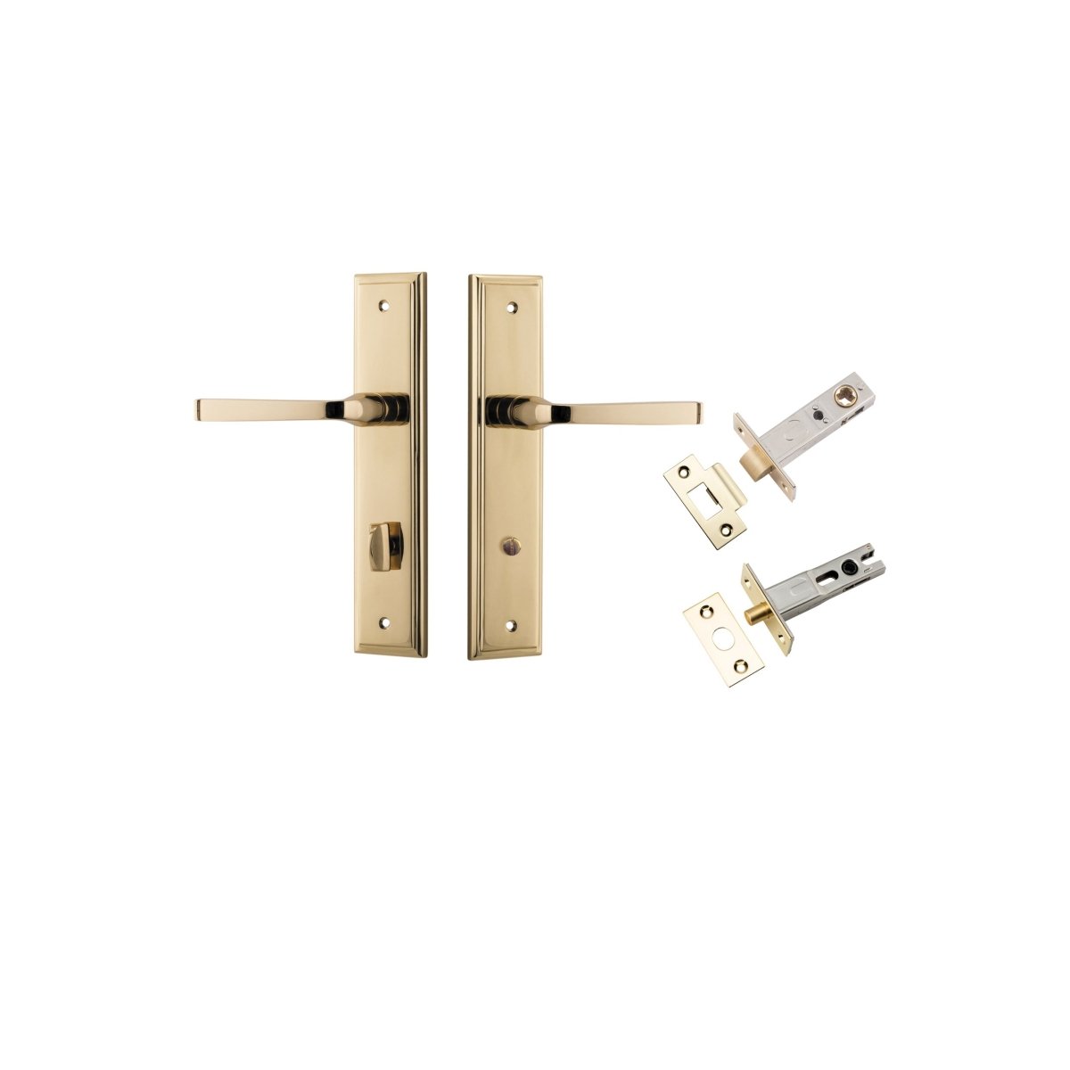 Annecy Lever - Stepped Backplate - Entry Point - Iver - Polished Brass - Door Levers