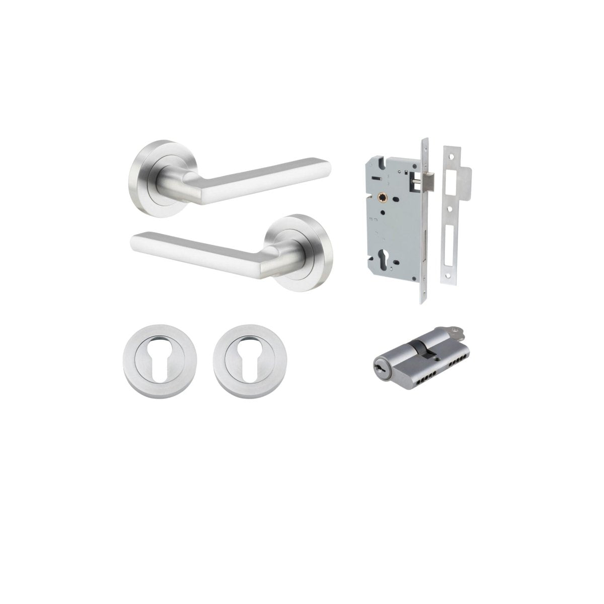 Baltimore Lever - Round Rose - Entry Point - Iver - Brushed Chrome - Door Levers