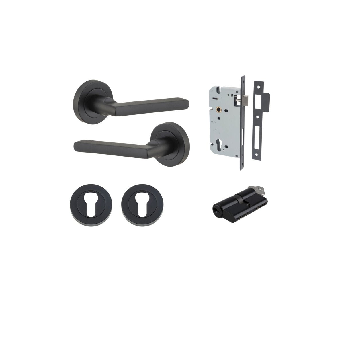 Baltimore Lever - Round Rose - Entry Point - Iver - Matt Black - Door Levers