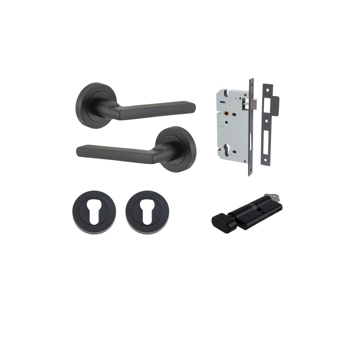 Baltimore Lever - Round Rose - Entry Point - Iver - Matt Black - Door Levers