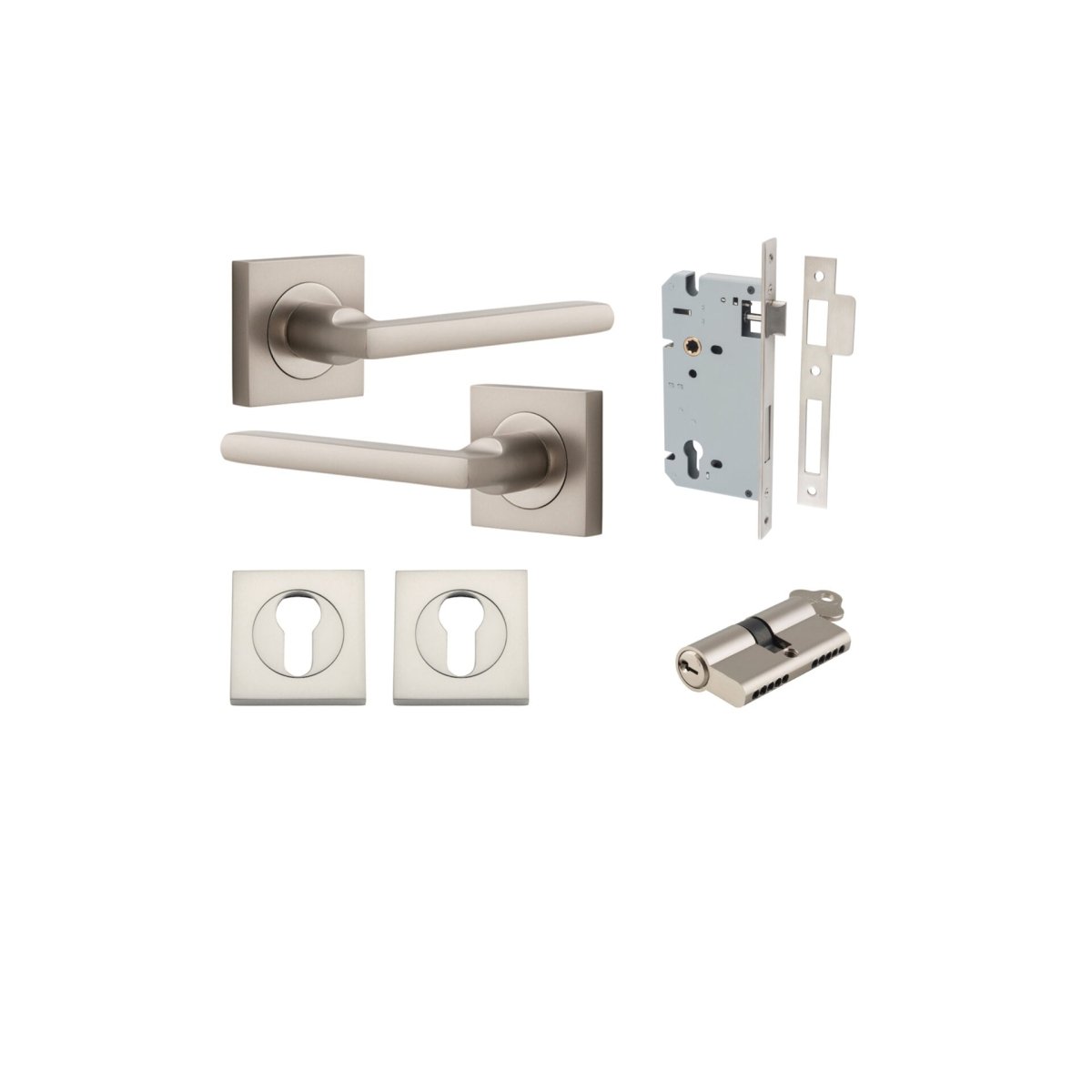 Baltimore Lever - Square Rose - Entry Point - Iver - Satin Nickel - Door Levers