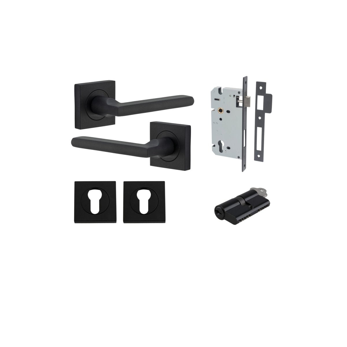 Baltimore Lever - Square Rose - Entry Point - Iver - Matt Black - Door Levers