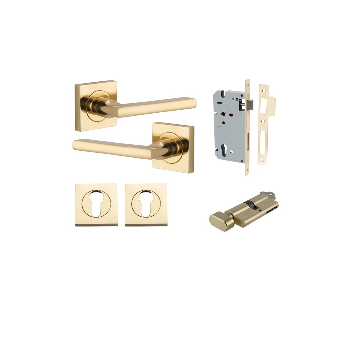 Baltimore Lever - Square Rose - Entry Point - Iver - Polished Brass - Door Levers