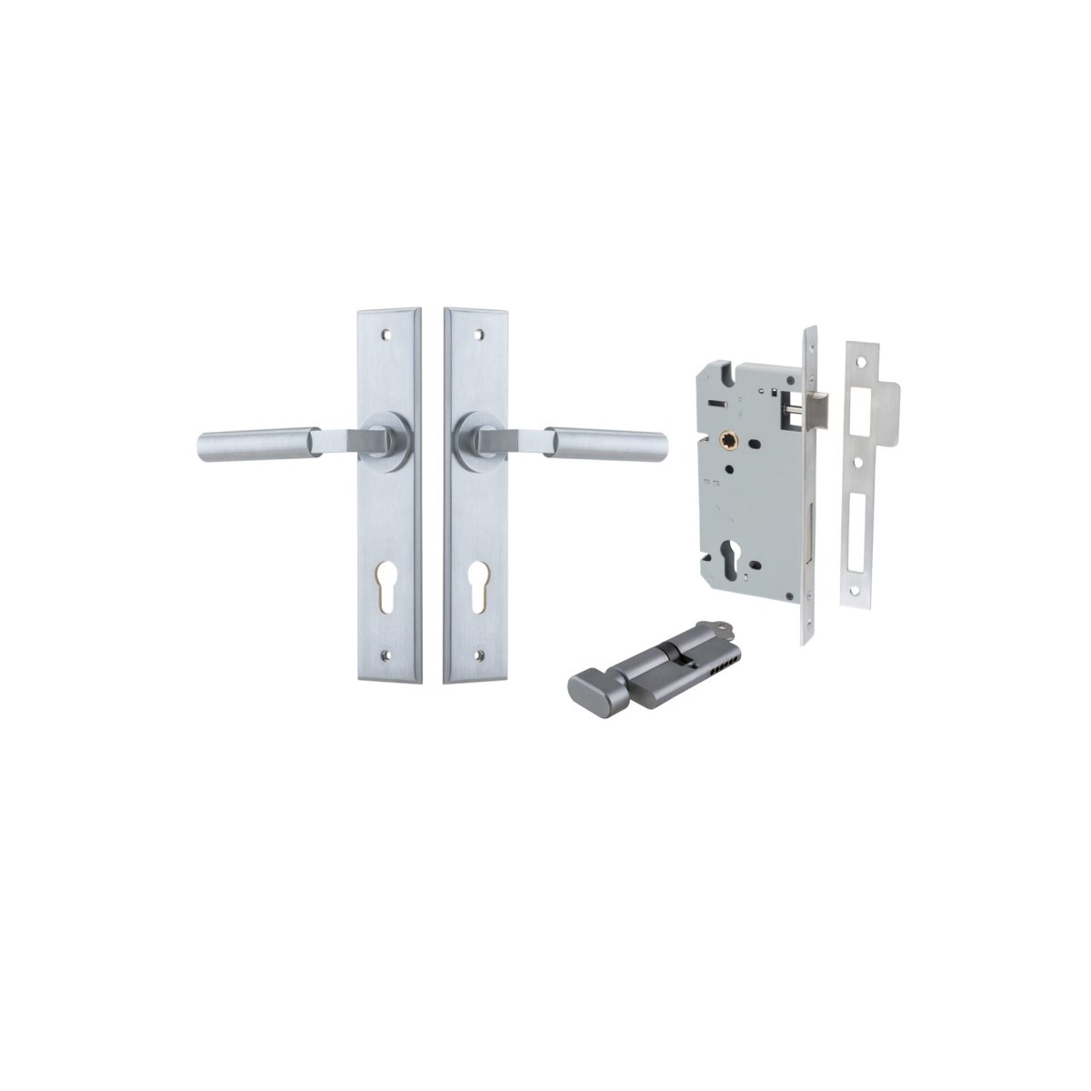 Berlin Lever - Chamfered Backplate - Entry Point - Iver - Brushed Chrome - Door Levers