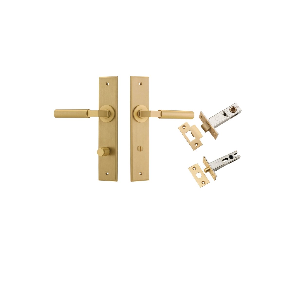 Berlin Lever - Chamfered Backplate - Entry Point - Iver - Brushed Brass - Door Levers