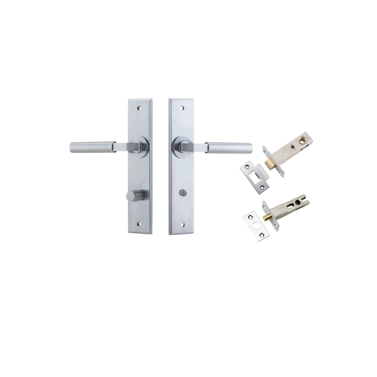 Berlin Lever - Chamfered Backplate - Entry Point - Iver - Brushed Chrome - Door Levers