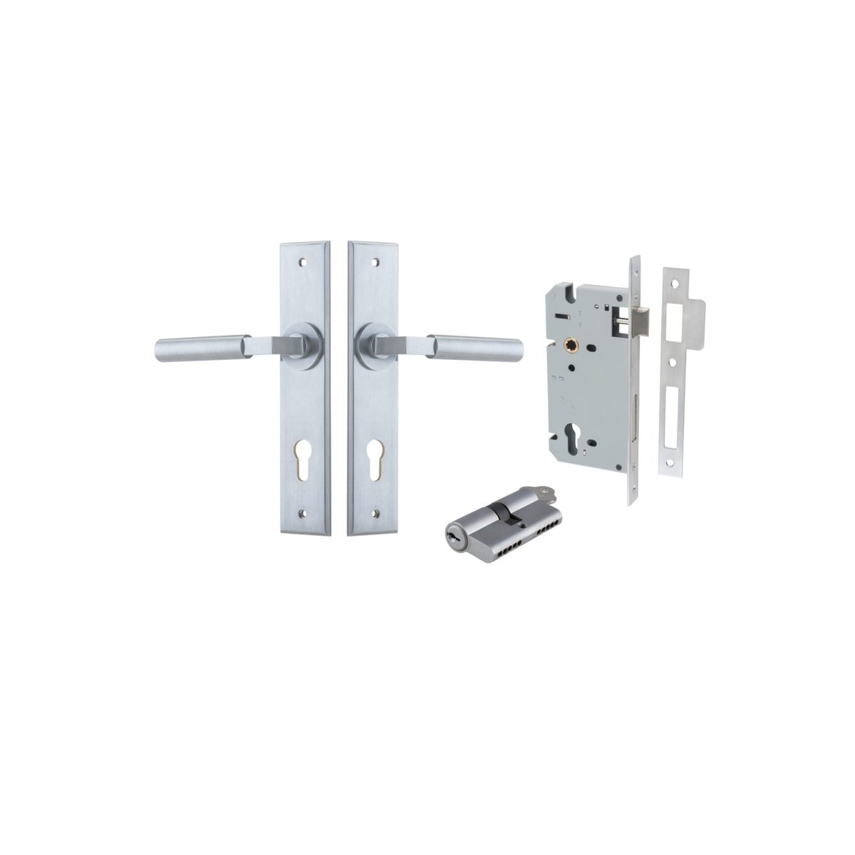 Berlin Lever - Chamfered Backplate - Entry Point - Iver - Brushed Chrome - Door Levers