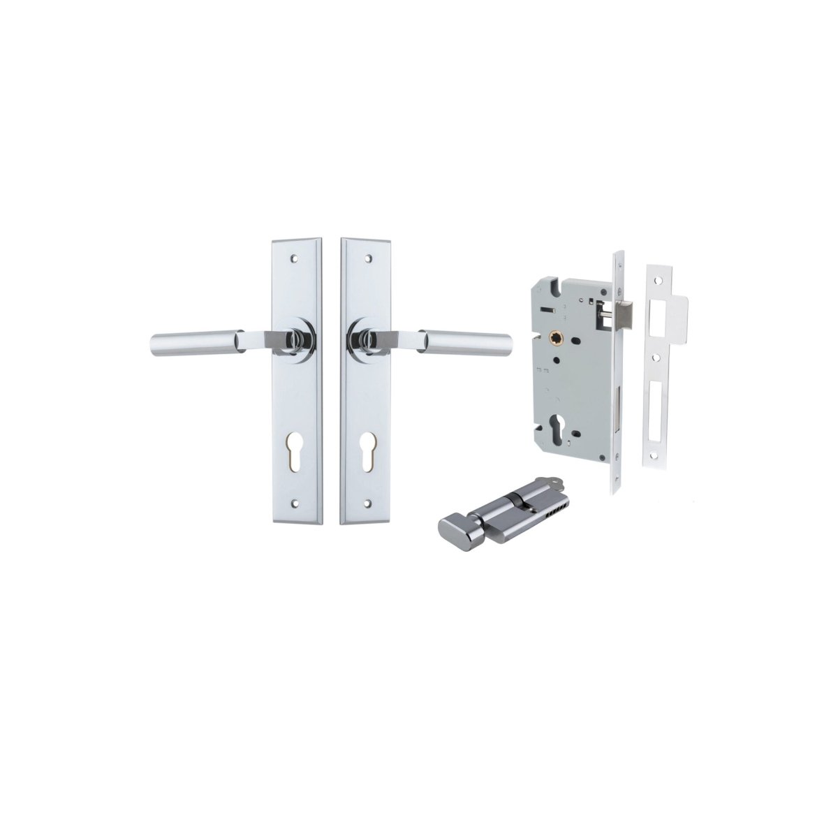 Berlin Lever - Chamfered Backplate - Entry Point - Iver - Polished Chrome - Door Levers