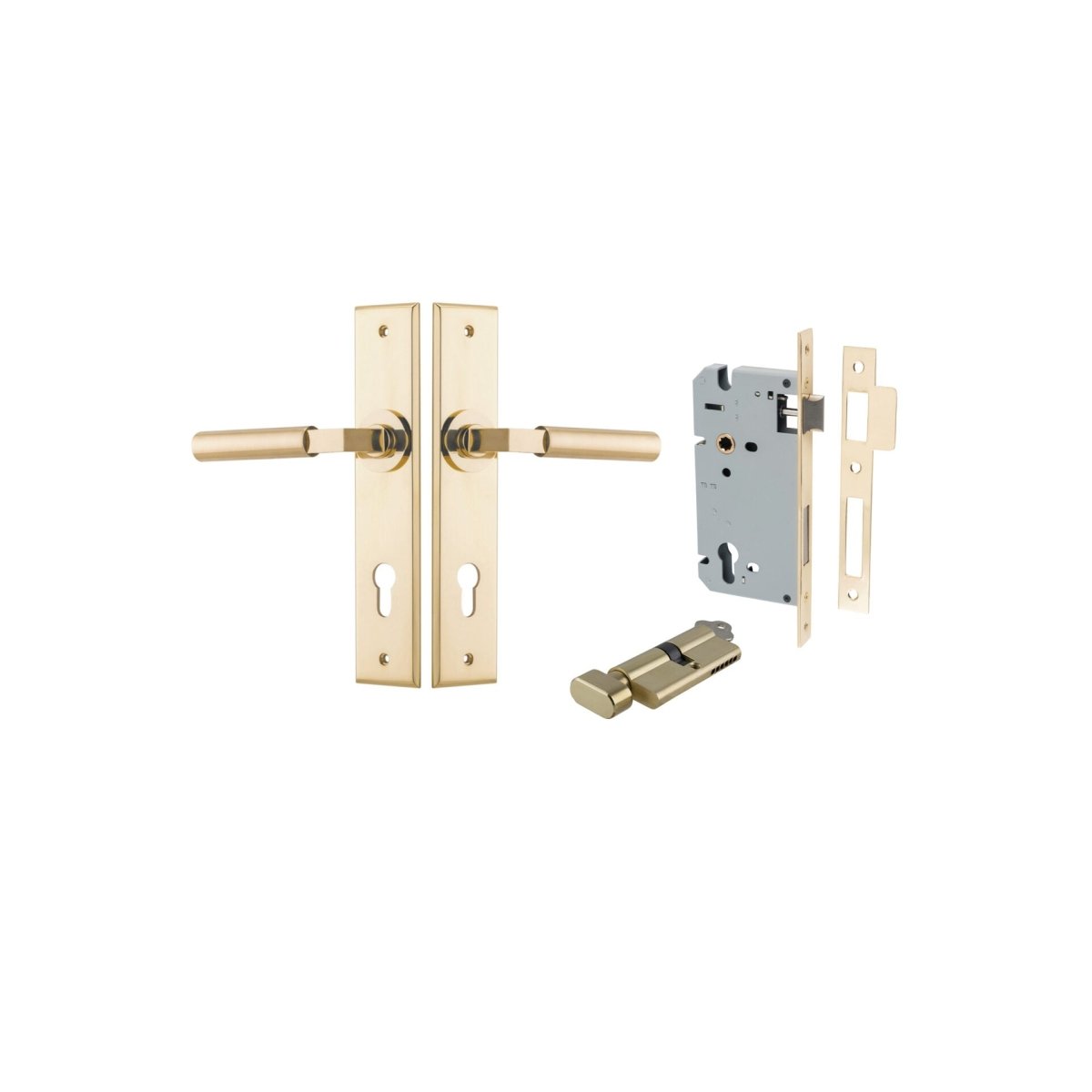 Berlin Lever - Chamfered Backplate - Entry Point - Iver - Polished Brass - Door Levers