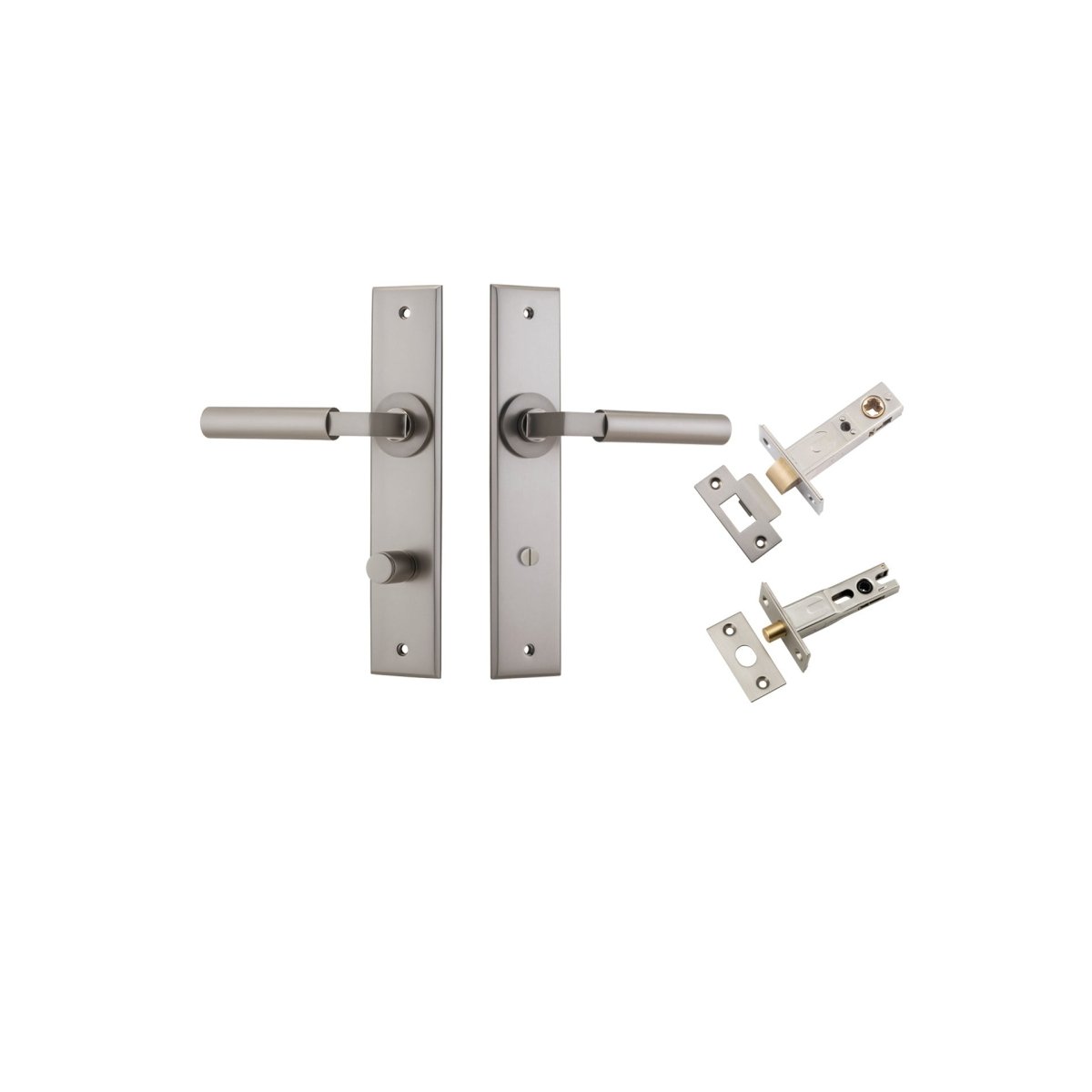 Berlin Lever - Chamfered Backplate - Entry Point - Iver - Satin Nickel - Door Levers