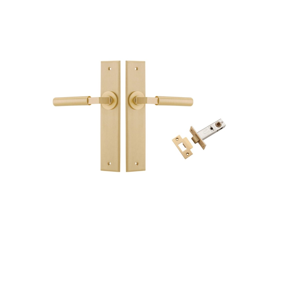 Berlin Lever - Chamfered Backplate - Entry Point - Iver - Brushed Brass - Door Levers